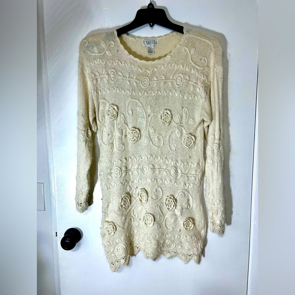 Vintage Ralsey Silk Angora Blend Cottagecore Sweater In Pearl Cream Size Med